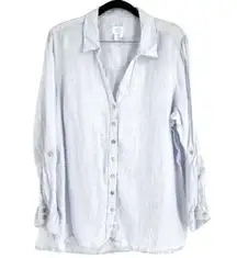 Sigrid Olson 100% Linen Striped Boyfriend Button Down Shirt Blue & White 1X