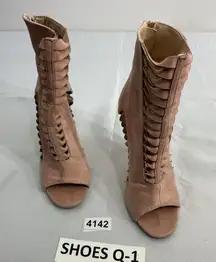 Womans Cape Robin Ankle Boots 8 Pink Back Zip Open Toe Stilettos Weave Detail