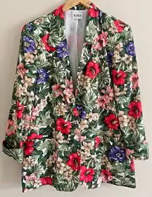 Vintage 90s Koret Tropical Floral Blazer Jacket Hibiscus Leaf Print Size M