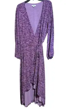 H Halston Wrap Dress Womens XL Purple Print Surplice Asymmetrical Hem Lined