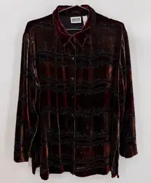 Brown & Burgundy Velvet Tunic Top Burnout Stripes Silk Blend Chico’s Whimsigoth