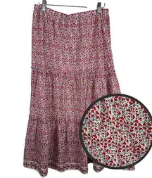 Max Studio Womens Tiered Heart Maxi Skirts Sz L | Cotton Valentine’s Day Prairie