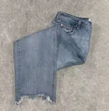 WE THE FREE Women's Sz 28 Baggy High-Rise Raw Hem Boyfriend Fit Jeans Button Fly