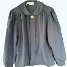 Alicia Vintage Black Peter Pan Collar Blouse Goth Secretary Puff Sleeve Size 14