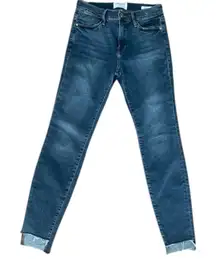 Frame Le High Raw-Hem Stretch Skinny Woman's Blue Jeans Size 25