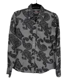 Vintage Brooks & Dunn Pearl Snap Shirt Womens Medium Black Velvet Paisley