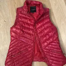 Talbots Cherry Red Down-Filled Full Zip Puffer Vest Size S Small Petite Cozy