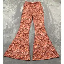 Natural Life Pants Medium Bell Bottom Knit Paisley Boho Hippie Lightweight