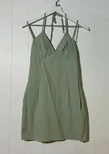 Superdown Dress Women's Small Halter Mini Cotton Strappy Back Back Sage Green