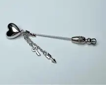 Signed Trifari Heart With Dangle Charms Silver Tone Lapel Stick Pin