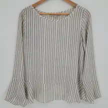 Loft‎ Striped Blouse Career Office Business Casual Professional Ruffle Size XS