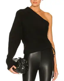 NWT RtA Black One Shoulder Athena Blouson Sleeve Knit Banded Hem Sweater Large
