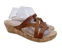 Crocs  A-Leigh Mini Wedge Strappy Sandal Brown Leather Cork Women's Size 10