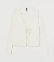 Divided ribbed tie front off-white cardigan size Small NWT