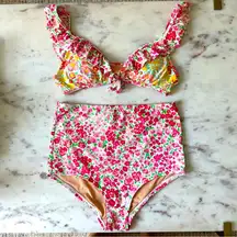 J. Crew High Waisted Bikini Set in Micro Meadow Print