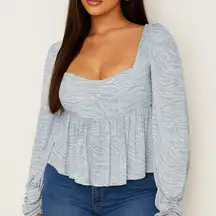 Free People Silent Rawr Sky Blue Zebra Print Long Sleeve Babydoll Top XS