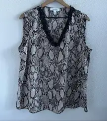 Nine West Snakeskin Lace Trimmed Business Casual Animal Tank Top Blouse XL