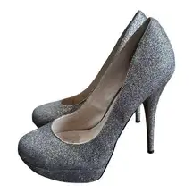 Steve Madden Womens Caryssag High Heels Silver Glitter Sparkle Shoes 9.5 M