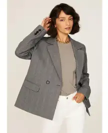 ANNIE BING Grey Wool Blend Boxy Cut Style Oversized Striped Becky Blazer size S