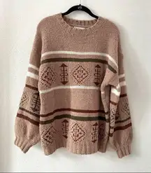 Love Riche Boho Print Cozy Crewneck Sweater Size Small