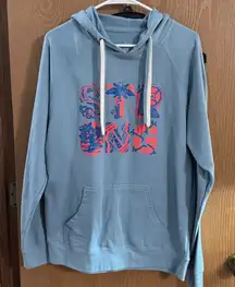 Barbella box shoodie sweatshirt Large light blue with “STRONG” design on front