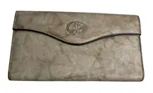 Buxton Vintage Leather Clutch Wallet Organizer Beige Coin Purse Snap Closure