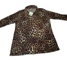 Anne Klein NWT Leopard Print Women’s Blouse Button Front Tab Sleeve Large