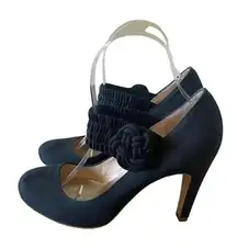 Marc Jacobs ribbed silk heels with round toe elastic strap with rosette SZ 7