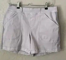 SPANX Shorts Womens M Purple Light Orchid Twill Pockets Buttons Summer Beach