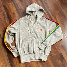 VTG 70s-80s Liki Liki Gray Sweatshirt Hoodie Rainbow Arm Stripes Lighweight