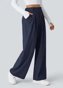 Halara Flex™ High Waisted Pocket Wide Leg Waffle Work Pants | Dark Blue