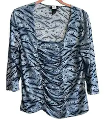 Studio 1940 Ruched Top Blouse Abstract Zebra Print Stretch Large