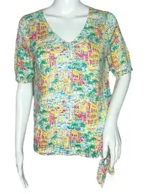Talbots Shirt Womens Medium Petite Multicolor Santorini‎ Greece Print Novelty