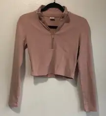 Aritzia Sunday Best Mauve Pink Long Sleeve Crop Top half zip size small