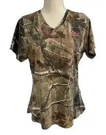Realtree‎ Tee Top Womens Sz L Brown Green Camo Short Sleeve Shirt Nature Hunting