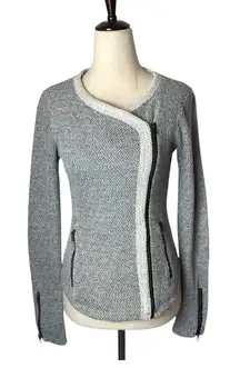 Lucky Brand Jacket Women XS Gray Knit Asymmetrical Zip Moto Sweater Coat Preppy
