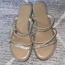 Rhinestone Strap Sandals Sparkly Bling Slip On Slides Flat  Sz. 8-1/2 (42)
