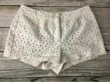 Forever 21 Short Shorts White Small Eyelet Polka Dot Flat Front‎ Pattern Womans