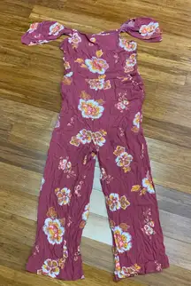 LOFT Floral Jumpsuit Womens Size Large Petite‎ Tank Pockets Cropped Lightweight