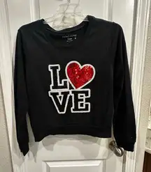 Women's Rebellious One Black Red White LOVE Sequin Sweatshirt L