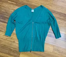 Cabi Cardigan Sweater Womens Size Small Zip Up 3/4 Sleeve Knit Green Lightweight