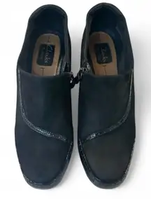 Clarks Artisan Black Suede and Patent Leather Heeled Shoes Classic Elegance