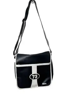 ROOTS Black with White Piping Flap Messenger Crossbody - Medium Size