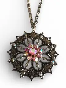 Artisan Crafted Starburst Rhinestone Flower Pendant Necklace Vintage Style NWT