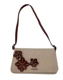 Vintage XOXO Y2K Mini Bag Purse Cotton Jute Fabric Flower Applique Retro 2000s