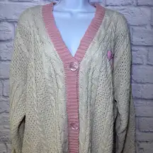 Lover Cardigan Womens Size L-XL Oversized Knit White/Pink