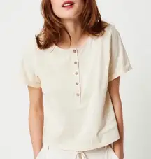Free People What’s Up Henley Ivory Cream Short Sleeve T-shirt Small Button Front