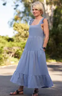 Comfy And Ready Reilly Ruffle Maxi Dress Size Small In Dusty Blue