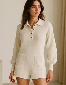 ANRABESS Cream Sweater Romper Polo Button Front Size Small