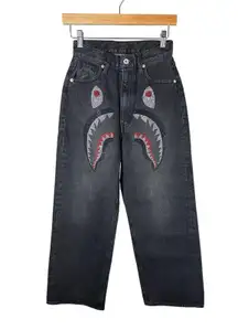 Bape Crystal Stone Shark High Waist Ankle Cropped Jeans Black Size XS